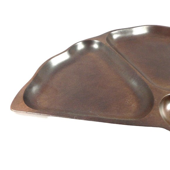 Dish Cherry Wood Appetizer Condiment Nut Tray Dish Fan Shape 4 section Asian Jap - Picture 3 of 12